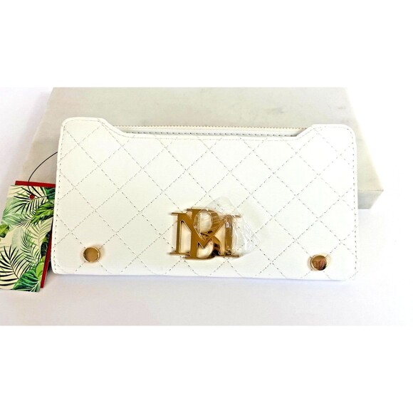 Badgley Mischka Accessories - Badgley Mischka Card Wallet WHITE Quilted Zip Coin Purse Snap Designer NWT